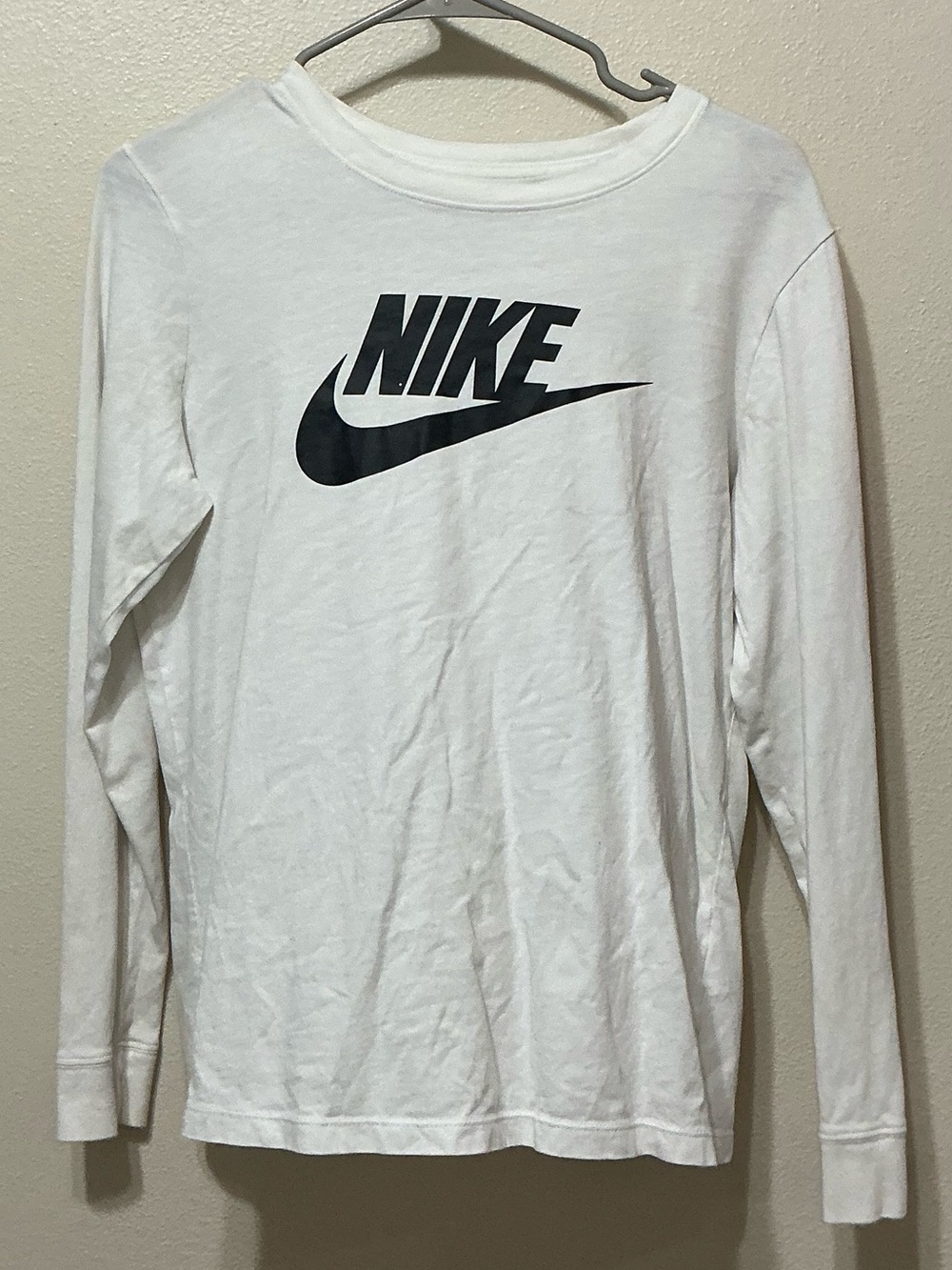 Nike White Long Sleeve Shirt with Black Logo